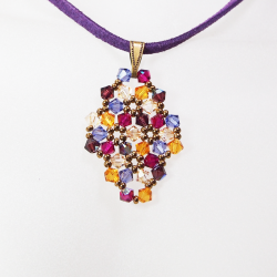 Pendant 40cm - Malvina Rhombus S-Purple Suedine - Pendant 40cm - Laiton bronze